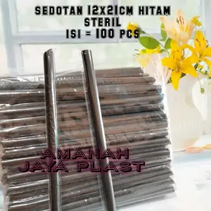 (100pcs) Sedotan Bubble Hitam & Bening 12x21 Steril / Sedotan Bubble Bungkus Perplastik