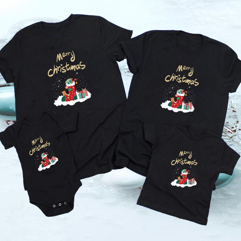 Product Introduction of Merry Christmas Family T-Shirts Daddy Mommy and Me T-Shirt Baby Boysuit Family Matching Christmas Stocking Printed Party Clothes 1