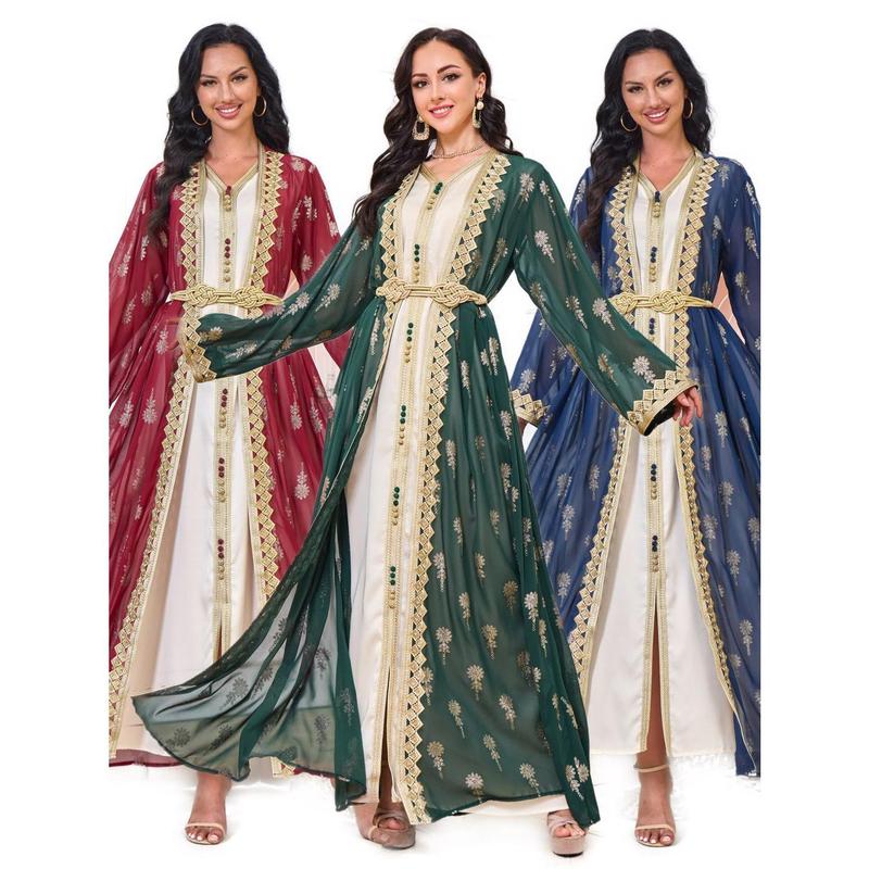 2025 Muslim East Arab Dress Robe Embroidered Cardigan Vest Two-Piece Set Dress EBay 1