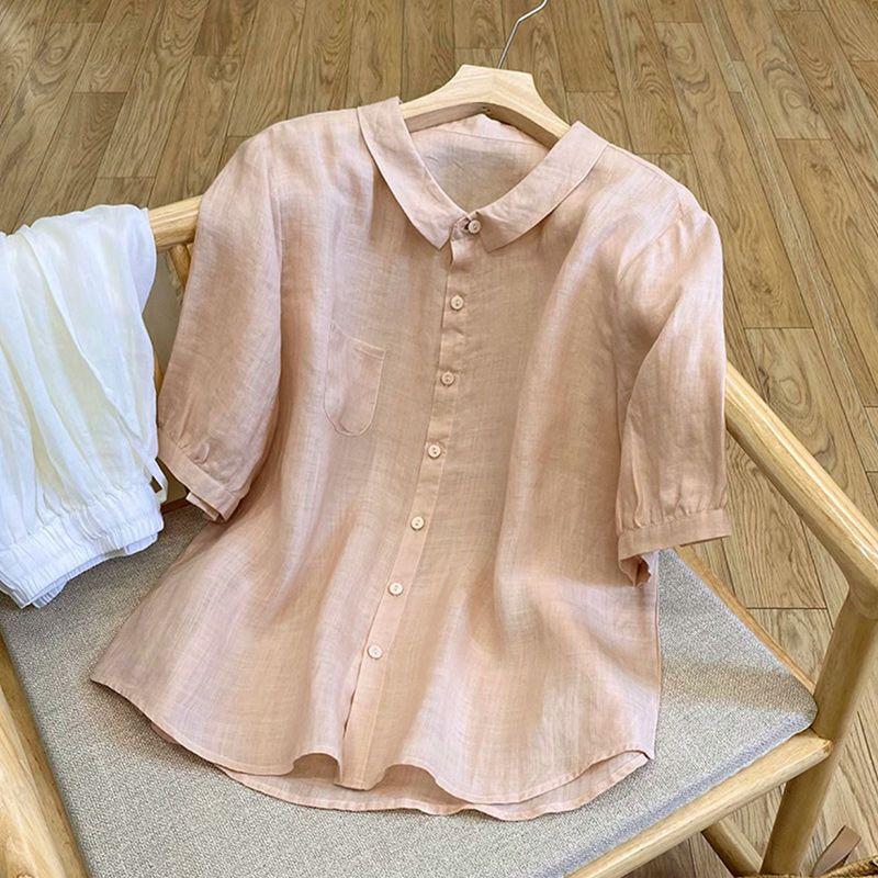 Product Introduction of Foreign Trade Export Brand Tail Single Cotton Short-Sleeved Shirt Women's Summer Loose-Fitting Lightweight Thin Casual plus Size Baby Shirt Top 9
