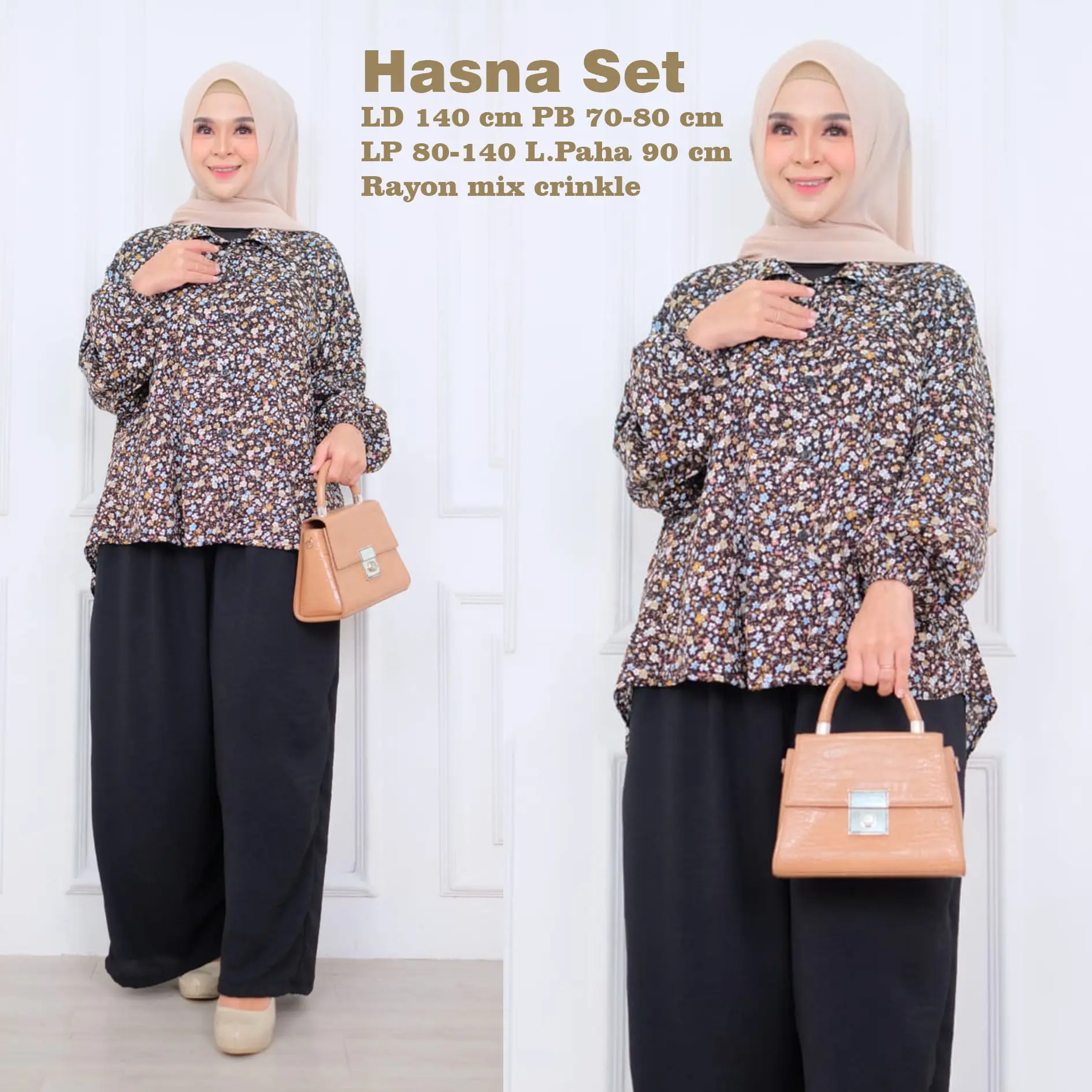 Setelan Wanita Jumbo LD 140 Bahan Rayon Mix Crinkle Muat Bb 100 120 Atasan Bawahan Wanita