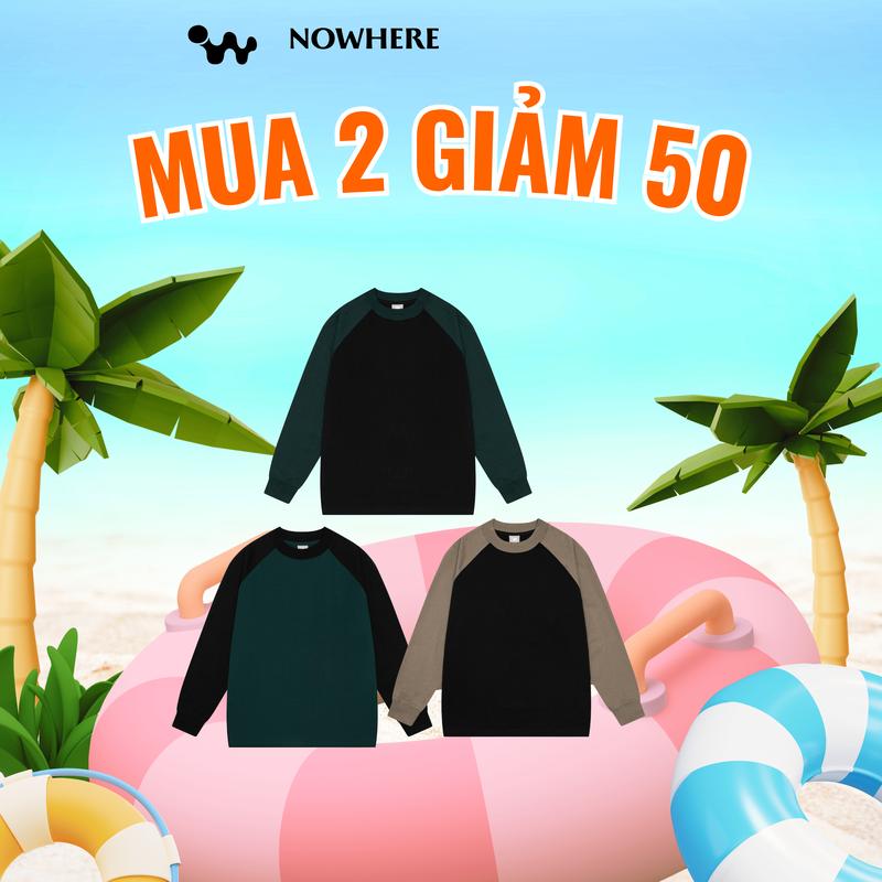 Áo Thun Cotton Raglan Tay Dài NOWWHERE - Thời trang Nam đơn giản, chất liệu cao cấp - Menswear