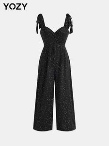 YOZY Women's All Over Print Ruched Tie Shoulder Jumpsuit, Casual Sleeveless Jumpsuit for Daily Wear, Ladies Clothes for All Seasons