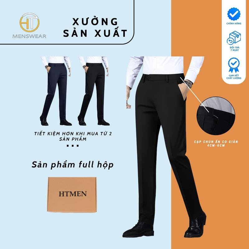 Quần âu vest cạp chun ẩn Luxury HTmen Menswear Pants Jean, Chất vải cotton pha sợi spandex quần có độ cứng vừa phải, co giãn 4 chiều