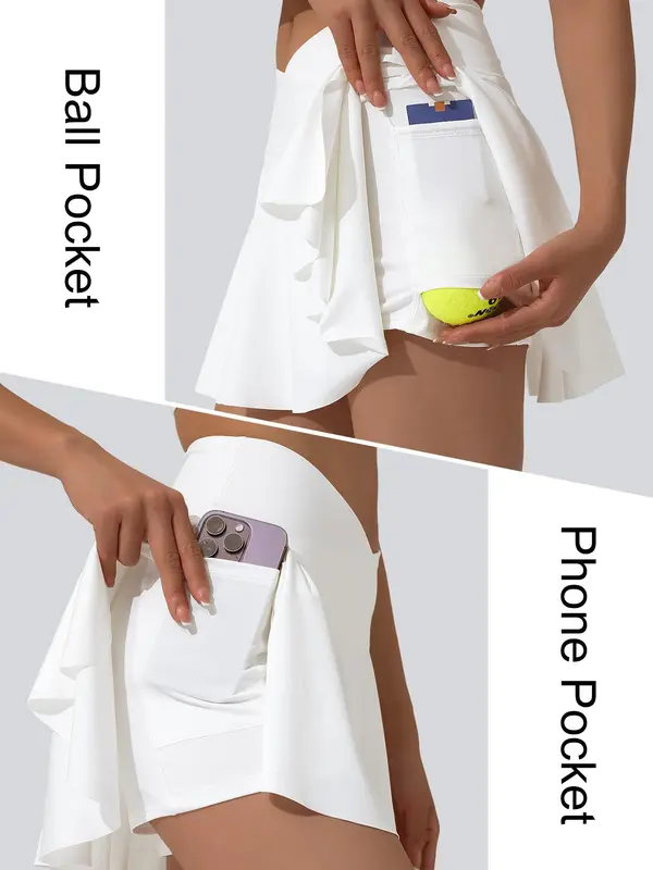 Women's Solid Color V-Shaped Waist Tennis Skort, Casual Sporty Comfortable Breathable Anti-Exposure Tennis Skort with Built-In Pocket for Summer, Ladies Sportswear for Tennis Golf Running 2
