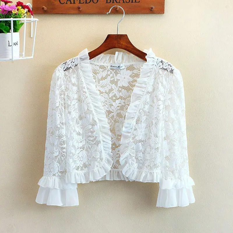 Quần Áo Nữ, Hàng Mới Về Mùa Hè, Áo Khoác Khăn Choàng Có Tay Áo Xếp Ly khoét Ren Dễ Phối Đồ Áo Cardigan Ngắn Áo Ghi Lê, Quần Áo Chống Nắng
