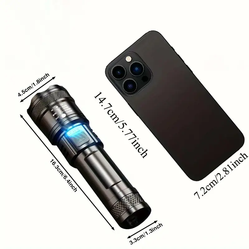 Rechargeable Flashlight, 1/2/4 Counts 12000 Lumens LED Flashlight, Adjustable High Brightness Flashlight, Portable Lighting for Camping, Outdoor Activities Long Distance 1