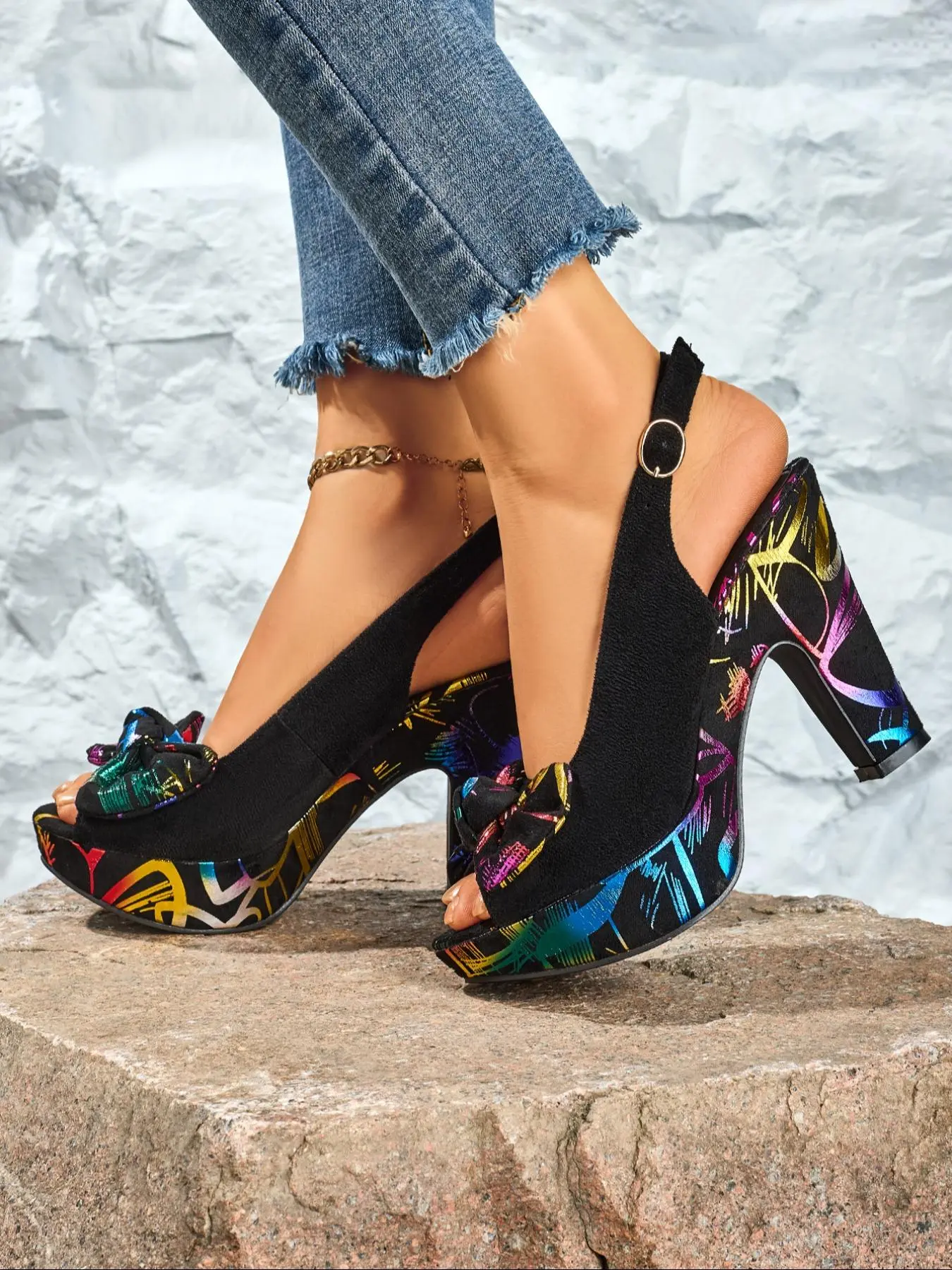 Women's Fashionable Bow Decor Peep Toe High Heel Sandals, Casual Comfortable Platform Sandals for Daily Wear, Female All-match Retro Shoes for Women & Girls