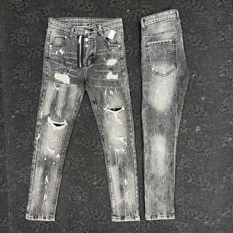 Quần Jean Nam xám khói rách khóa lệch bản super 4 cúc Pants Menswear Nam - Chất liệu cao cấp, mẫu mới 2025
