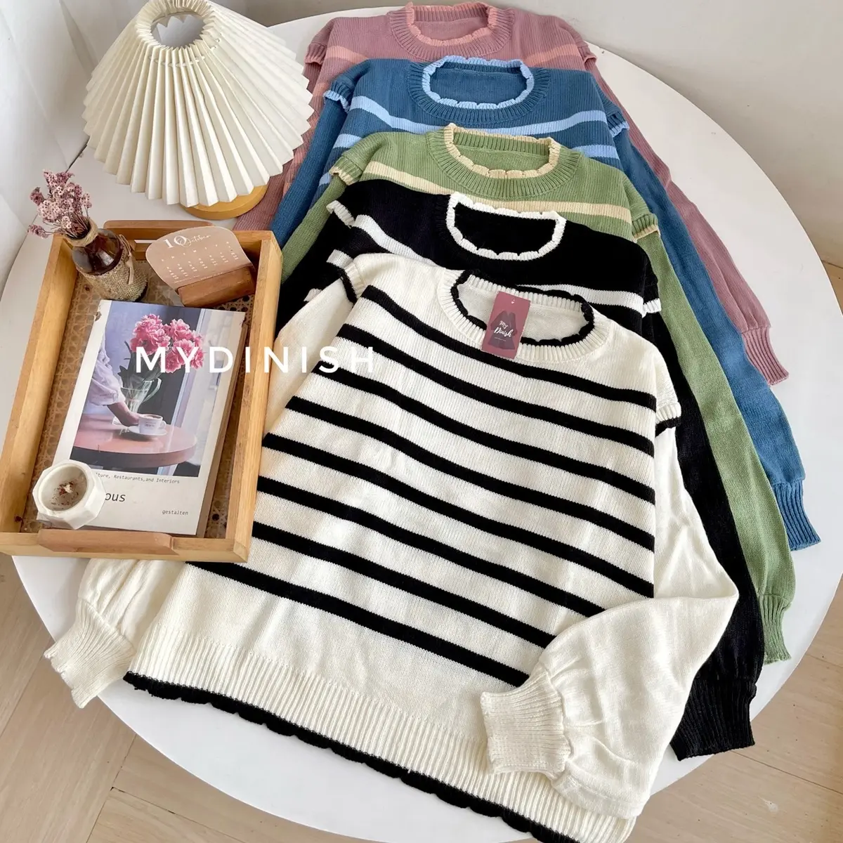 Febrina Curly Blouse - Baju Atasan Wanita Motif Setrip Korean Style Top