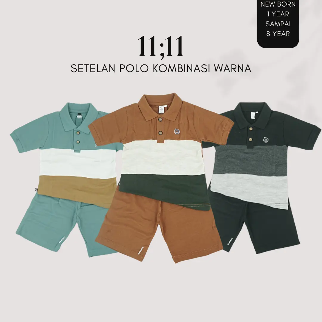Baju Kaos Polo Kombinasi Warna Shirt Kerah Anak Laki Krah Basic Premium Usia 9Bulan - 8Tahun