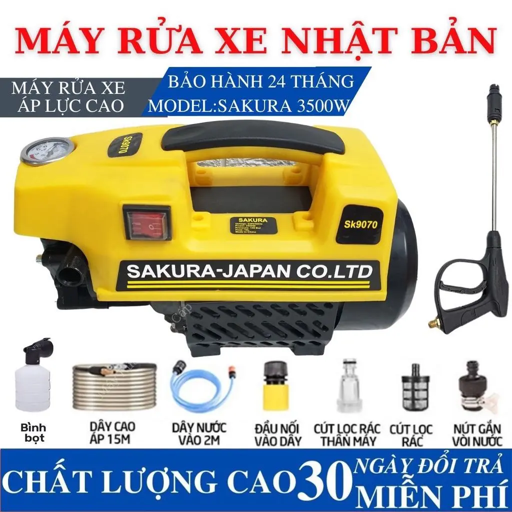 Máy Rửa xe Sakura 3500W - Lõi đồng 100%- Máy rửa xe gia dình