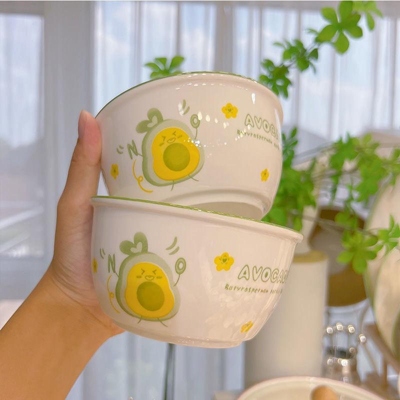 Chén Ăn Cơm Ngon Miệng Decor Cho Bé Tên Bơ - Set 2 Bát 2 Thìa Ăn Bằng Sứ Hình Quả Bơ Avocado Dễ Thương