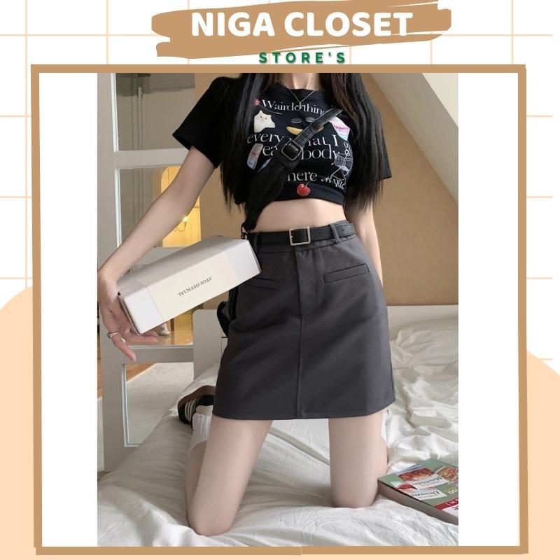 Chân váy a dáng ngắn kèm đai lưng, chân váy phong cách ulzang dáng ngắn có quần lót trong Niga Closet Cao Cấp 0