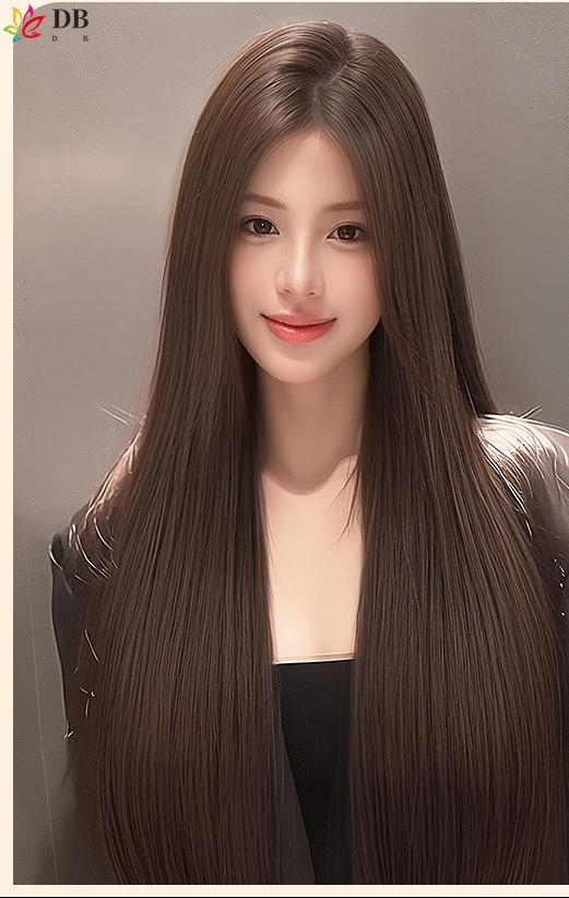 Product Introduction of Wig renda dahi untuk wanita dengan rambut lurus panjang gaya rambut kepala penuh belahan tengah alami set wig kepala penuh lurus panjang hitam 7