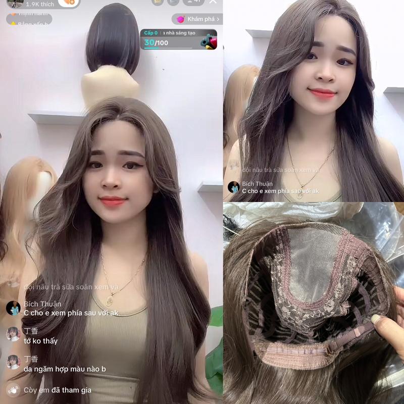 Tóc Giả Nguyên Đầu Dệt Kim (VIP) 2 Mái Bay Xoăn Layer Women Wig