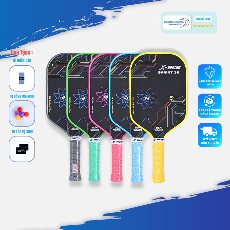 Vợt Pickleball X-ACE Sprint 3K - 16mm Chính Hãng Tặng 1 Bóng,Tặng 1 Quấn Cán Vợt,Tặng 01 Tẩy Vệ Sinh.Bảo Hành 2 Tháng,Sport Cacbon, Nam