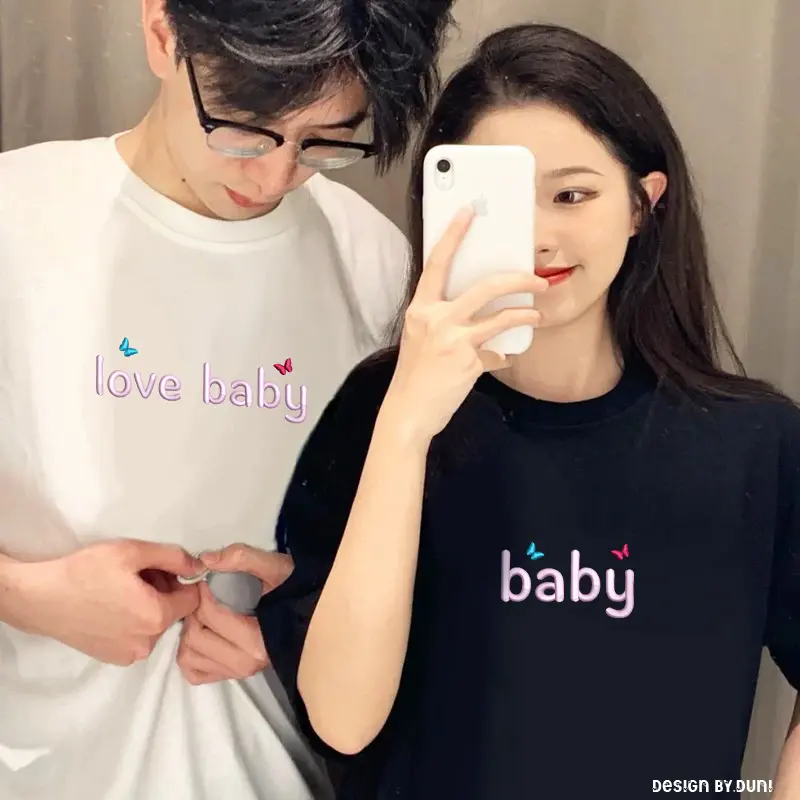 Áo thun in cặp đôi BY.DUNI nam nữ form rộng Local Brand tay lỡ unisex, áo cặp bạn thân cotton mẫu LOVE BABY FULL BOX 240GMS Sản phẩm