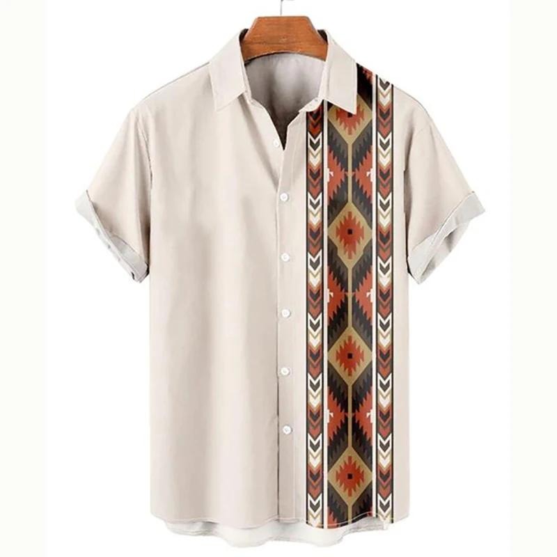 Product Introduction of Men's Hawaiian Beach Ethnic Style 3D Printed Street Retro Fashion Short Sleeve Shirt Menswear Top 7