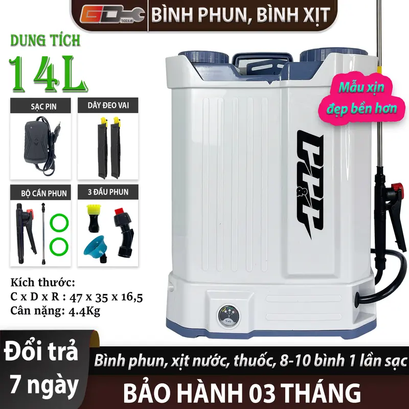 [TẶNG ĐẦY ĐỦ PHỤ KIỆN] BÌNH PHUN, BÌNH XỊT THUỐC SÂU CHÍNH HÃNG GGG. DUNG TÍCH 14L, 16L, 20L, ÁP LỰC SIÊU MẠNH 0