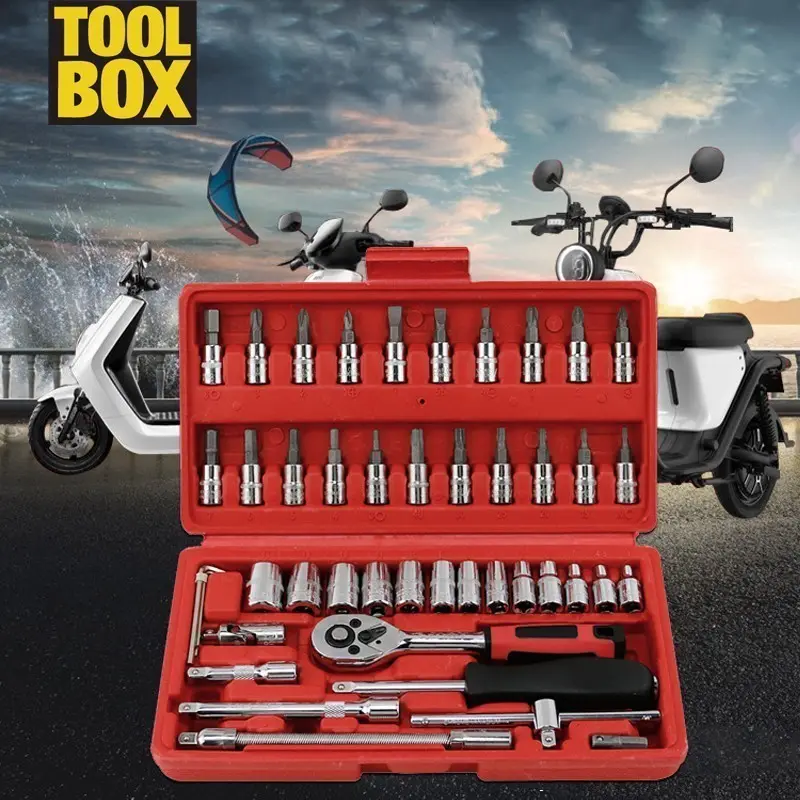 [penawaran istimewa] TOOLBOX Kunci Socket 46/48 Pcs 1/4" + Obeng shock Tool Kit Set  Lengkap Socket Tool 2