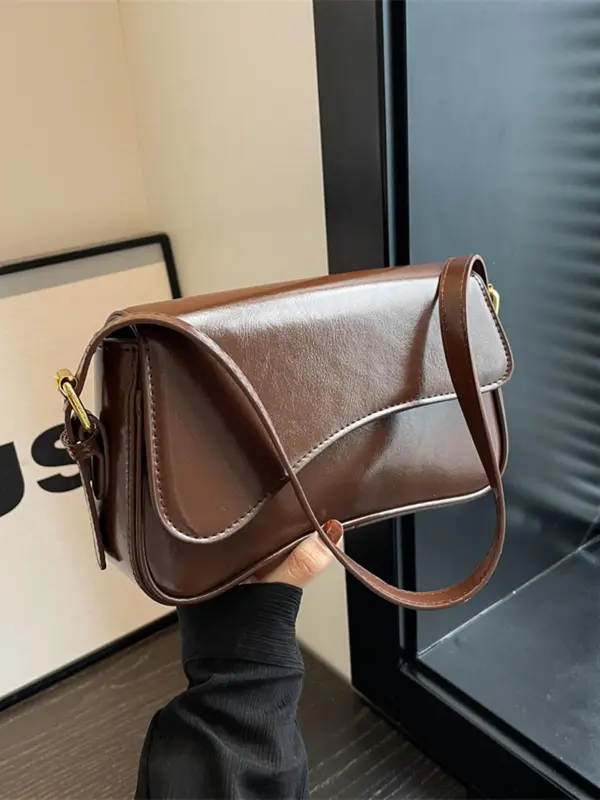 Women's Solid Color Flap Shoulder Bag, Fashionable Flip Cover Magnetic Buckle PU Leather Bag for Work & Commuting, Casual Trendy Versatile High-quality Daily Commuting Bag 2