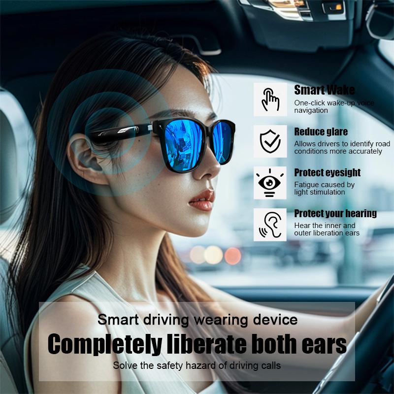 COD Quick Send New GS08 Smart Glasses for Men 2 in 1 UV Protection Portable Polarized Anti-blue Light Black Frame White Lenses Music Sunglasses 2