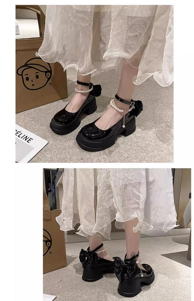 Product Introduction of Lace-Up Mary Jane Chunky Square-Toe Shoes, Comfortable Soft Sole with Anti-Slip Design, Bow Accent, Retro Fashion Footwear That Can Be Paired with Skirts 20