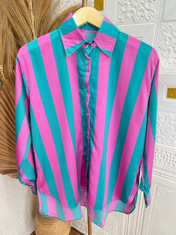 Kemeja Salur Oversize Kemeja Garis Kekinian Atasan Salur Terbaru 7