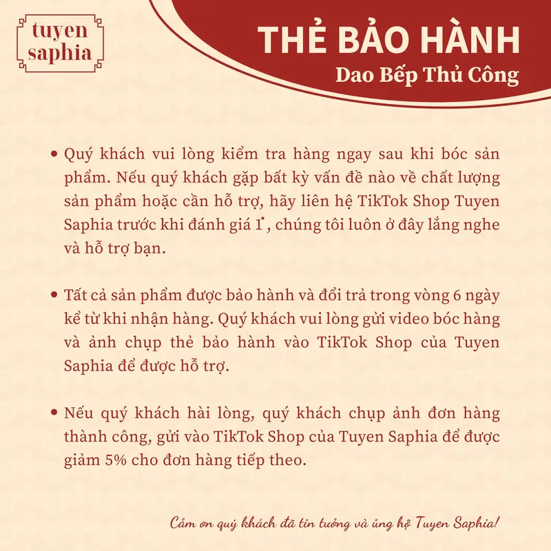 [Dụng Cụ Bếp Tuyền Saphia] Combo 4 Dao Tráng Gương - Chống Gỉ Sắc Bén Độ Cứng Cao 6