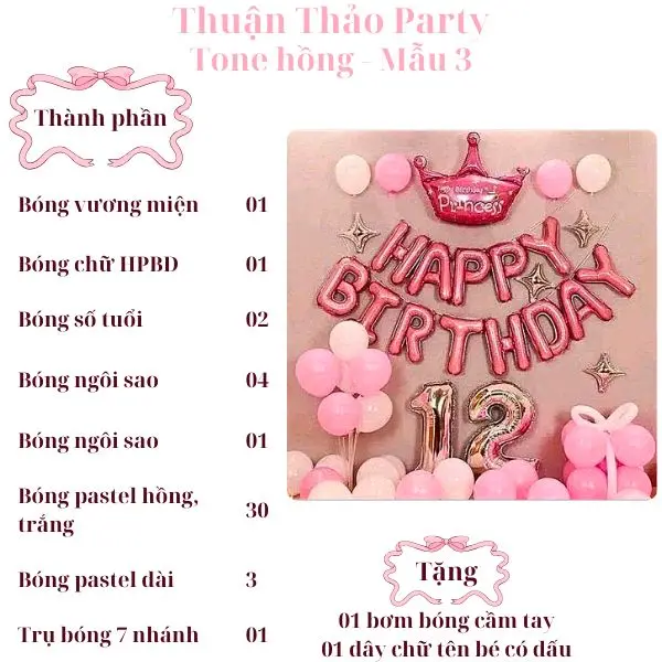 Bộ trang trí sinh nhật thôi nôi tone hồng đầy đủ phụ kiện chất lượng