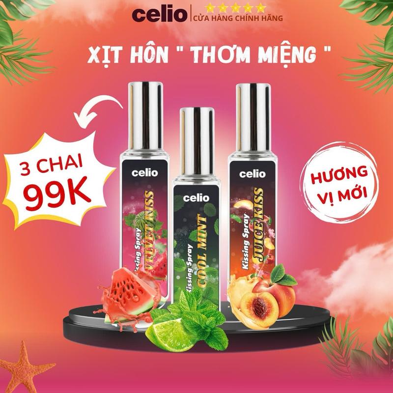 Xịt Thơm Miệng CELIO Love Spray Kissing Spray, Hương Vị Juicy Kiss vị Đào, vị Bạc Hà, Vị CAFE, Vị Dưa Hấu bùng nổ nụ hôn nồng cháy Xịt Miệng Nữ