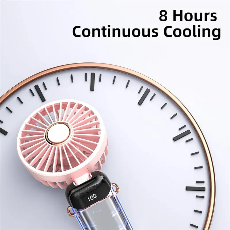 Portable Handheld Fan, USB Rechargeable Fan with LED Display, 90 °   Foldable Desk Fan with Base, 5 Speed Makeup Fan for Women 5
