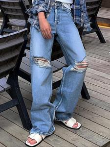 Men's Plain Ripped Jeans, Loose Casual Comfy Denim Trousers for Daily Wear, Fashion Men's Bottoms for All Seasons, Cotton