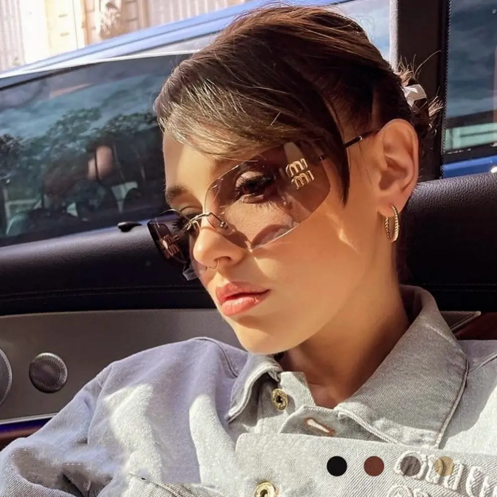 Miu New Metal Frameless Sunglasses Korean Style Women Zhang Yuanying Same Style Personality Sunglasses Concave Shape Sunglasses