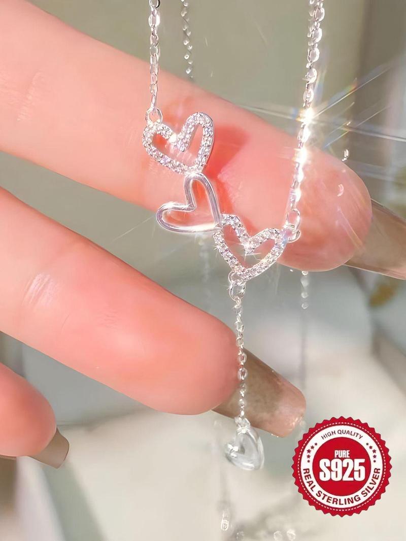 Product Introduction of S925 Sterling Silver Heart Shaped Pendant Necklace for Women, Fashion Jewelry for Party, Daily Clothing Decor, Trendy All-match & Exquisite Jewelry for Birthday Gift 2