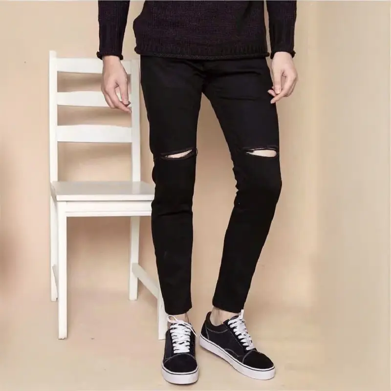 Quần jean dài nam màu đen wash trơn chất bò co dãn nhẹ QJ20 kiểu dáng skinny Menswear Pants 5