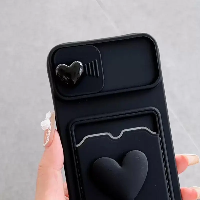 Heart Pattern Phone Case with Card Slot, Shockproof Phone Protective Cover, Phone Accessory Compatible with iPhone 15 14 13 12 11 Pro Max, Casing 1