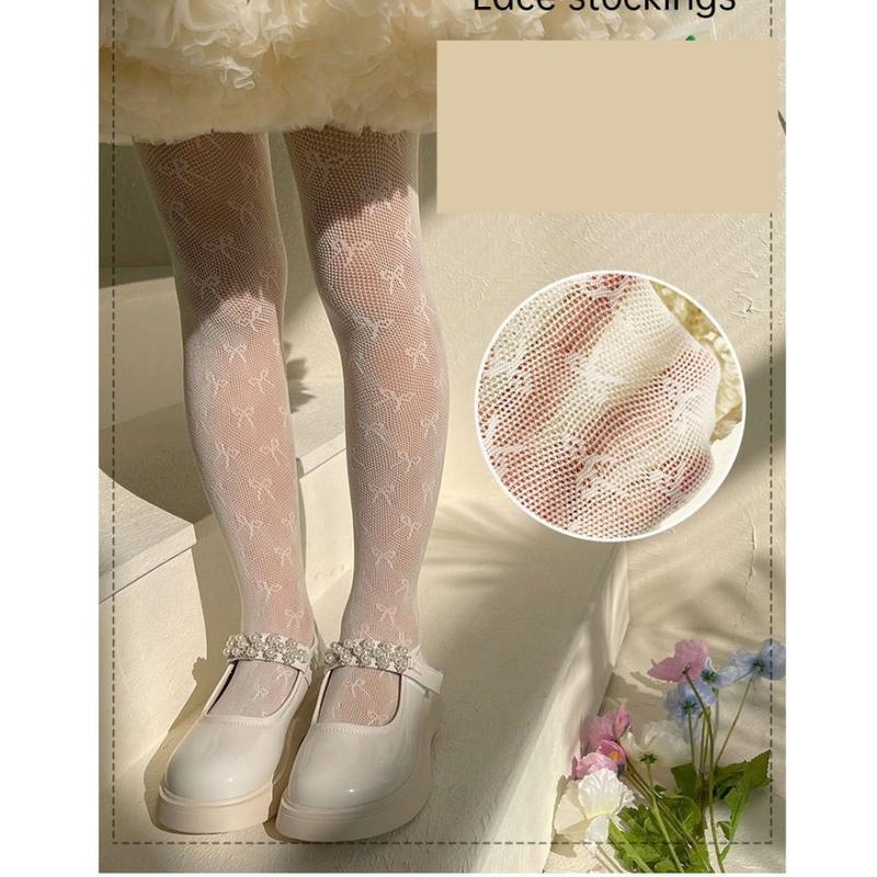 Quần tất lưới mỏng cho bé họa tiết tiểu thư quần tất lưới trắng cho bé