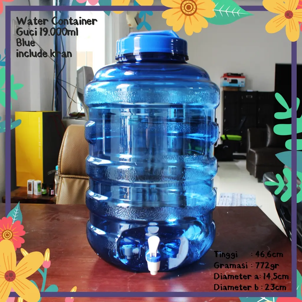 WATER CONTAINER 19LITER 19000ML 19L 19000 ML GUCI BIRU INCLUDE KERAN TEBAL MURAH KEMASAN AI MINUM KANGEN WATER