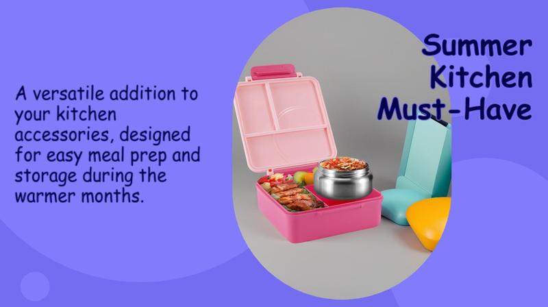 Product Introduction of 4-compartment Bento Lunch Box with Soup Cup, 1 Set Microwave Safe Plastic Bento Container, Lunch Accessories, Portable Food Storage for Travel and Lunches 5
