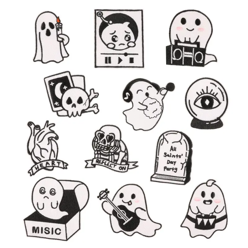 Original Computer Emboridery Label Cartoon Skull Kid Embroidery Patch Clothing Accessories DIY Adhesive Patch On Clothes DIY Sewing Applique Fusible PatchCloth Sticker