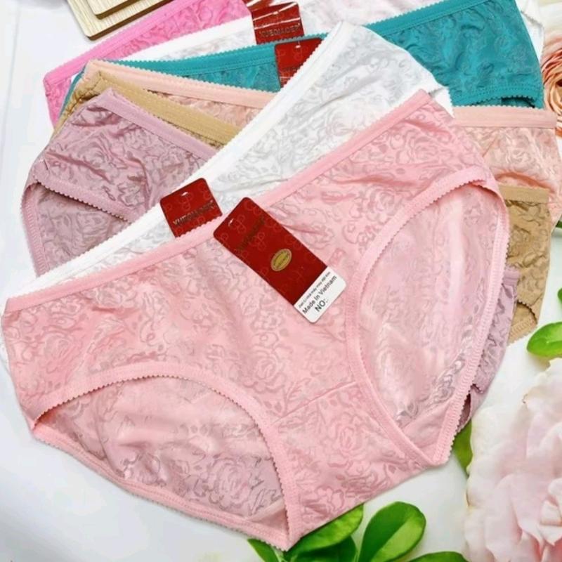 Giá sỉ set 10 quần lót nữ vải Gấm co giãn 4 chiều, có lỗ thoáng khí họa tiết hoa chìm 45-90kg, đáy sâu, cạp hơi cao Minh Anh Home _