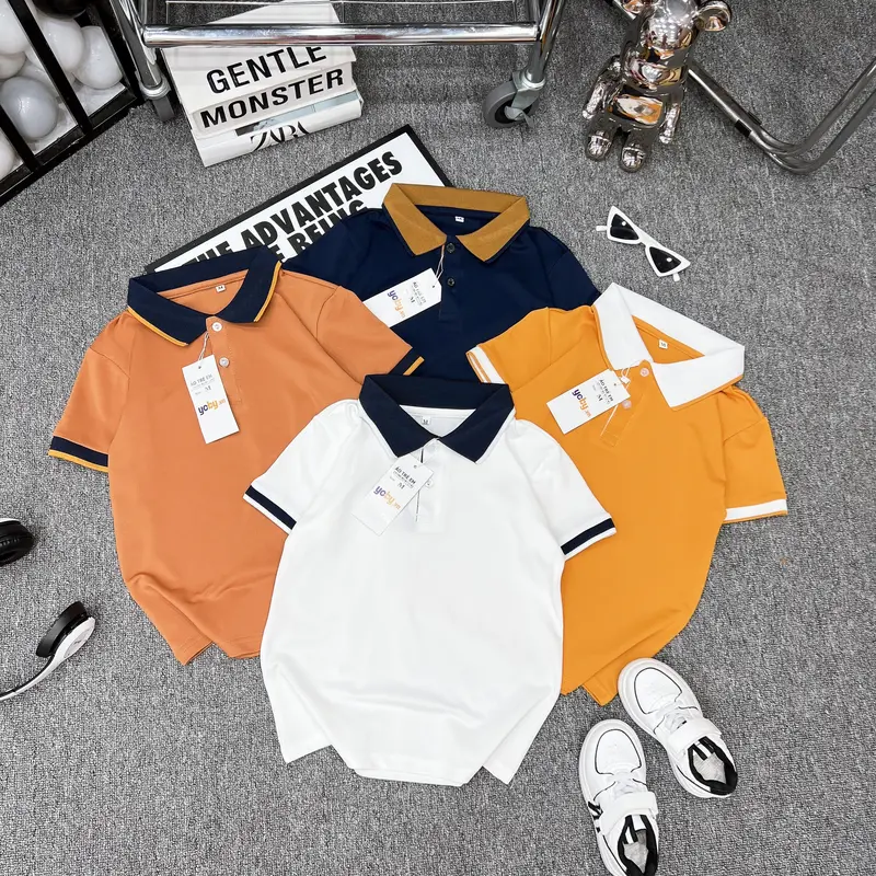 áo thun polo cho bé trai bé gái phối cổ vải cotton mắt chim hàng kỹ bán shop từ 13-38kg siêu xinh  Có Cổ 7