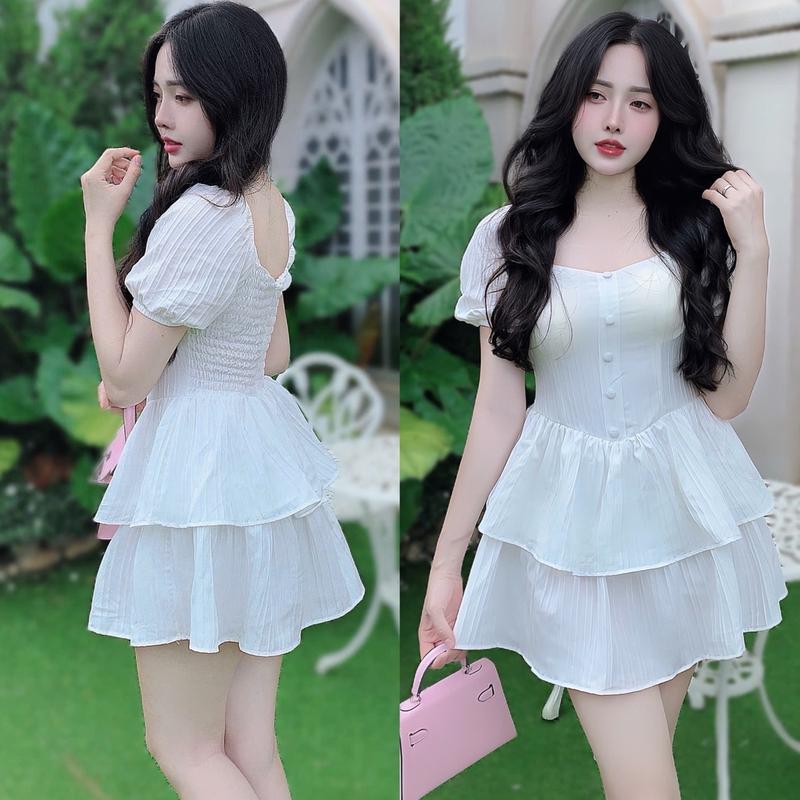 Váy  Dự Tiệc Có Mút Cổ Vuông Trễ Vai Tay Ngắn Vải Xốp Nhật Bigsize 50-100kg Nữ Dress Voan Đầm Women Đen - B.1304 3