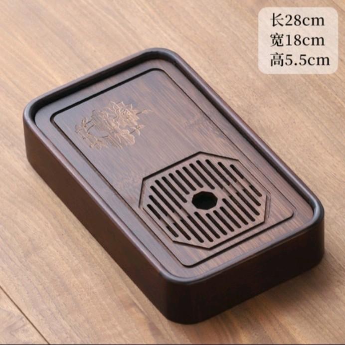 khay trà gỗ nguyên khối sai nhỏ 28x18x6 cm điêu khắc bông hồng trên mặt khay 1
