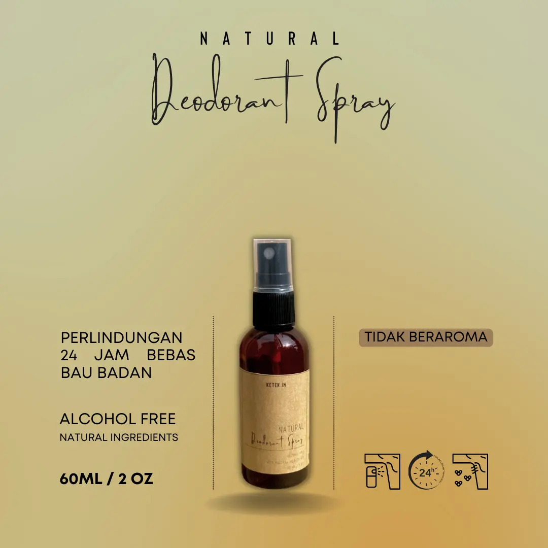 60ML Natural Deodorant Spray by KETEK.in dengan aroma / Penghilang Bau Ketiak Ketek Badan Kaki / Deodorant Alami