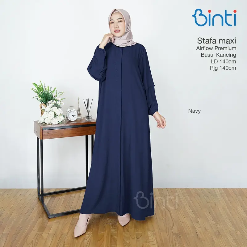 binti gamis jumbo wanita ld 140 stafa maxy dress motif polos busui kancing mat airflow 8
