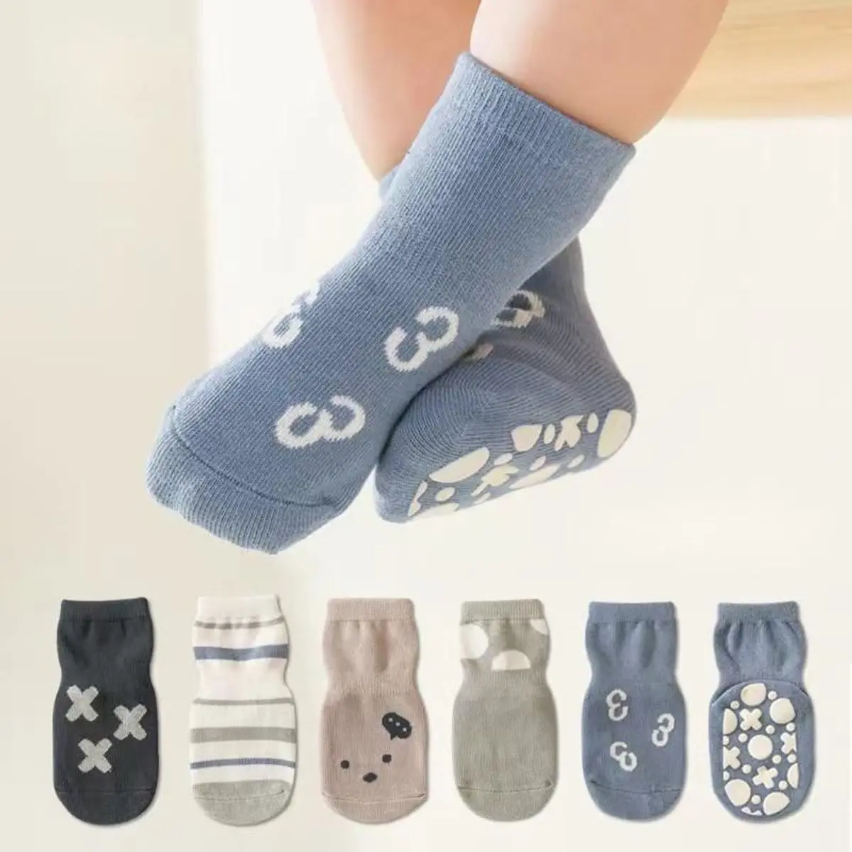 Set 5 Đôi Tất Trẻ Em Chữ X Tất Cho Bé Cotton Chống Trơn Trượt Cho Bé Trai, Bé Gái Đi Cực xinh SS20