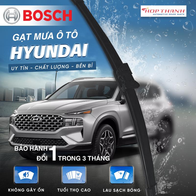 Gạt mưa cho xe HYUNDAI chính hãng BOSCH đa dạng thiết kế Xương sắt Thân mềm Thân mềm cao cấp Công nghệ châu âu êm ái phù hợp cho đa số Model Accent i10 Tucson Santa Fe,...